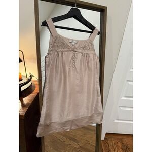 Vintage Intiutions Beaded Embellished Silk Tank Dress Taupe Y2K Party  M Pockets